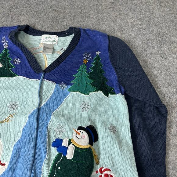 Vintage Quacker Factory Sweater Womens Medium Ugly Christmas Cardigan Snowman - Picture 2 of 10
